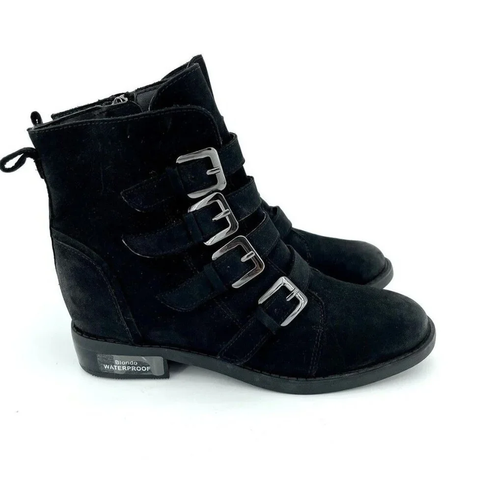 Blondo Womens Boots Elana Black Nubuck Suede Leather Ankle Straps SZ 6.5